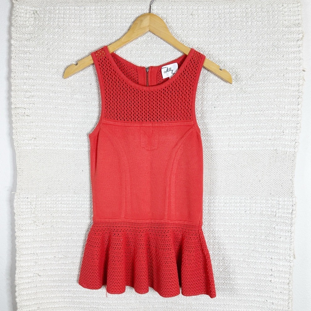 MILLY OF NEW YORK salmon orange knitted sleeveless peplum top XS